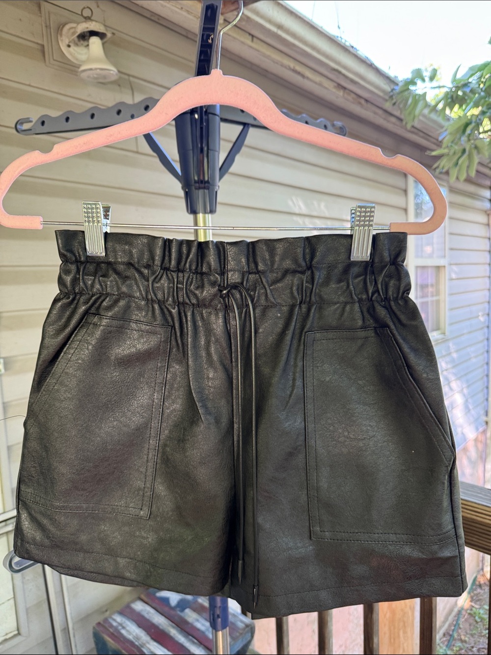 NWT Women’s XS High-Waist Faux Leather Shorts - Black 14” long